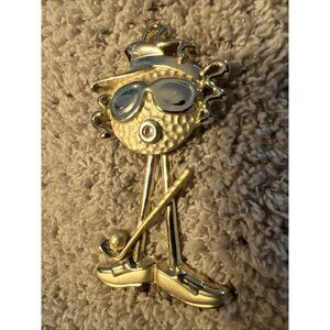 Vintage Articulated Lady Golfer Broach / Gold Tone